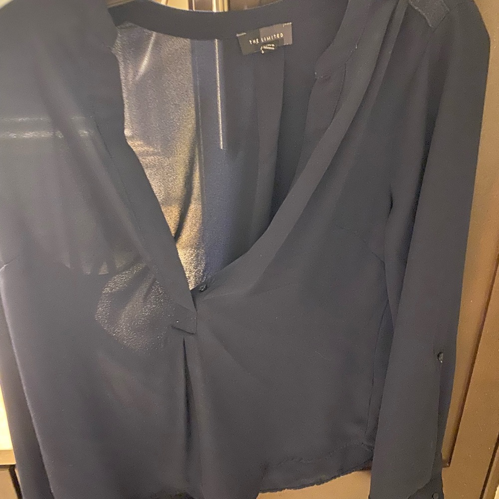 Navy blue blouse from the limited w shoulder detail